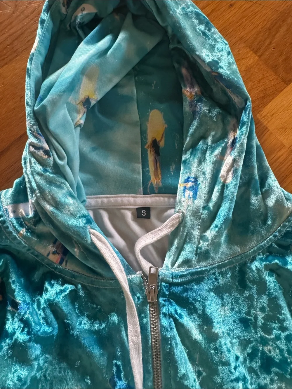 Crushed velvet velour with high-shine textured finish zip up hoodie size small